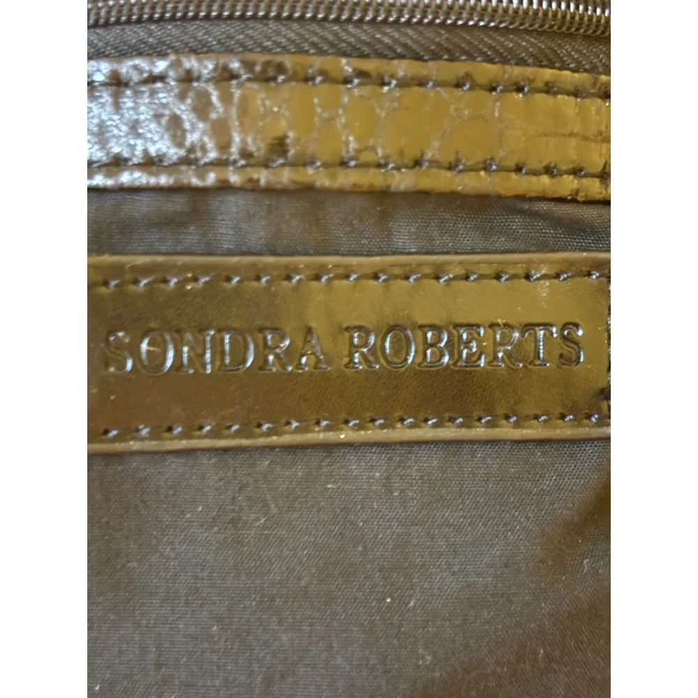 Sondra Roberts Black Faux Snakeskin Ruffle Hobo Bag Patent Tiered Petal Shoulder